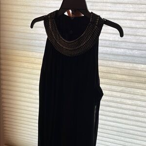 SLNY Elegant Black Dress with Beaded Neckline